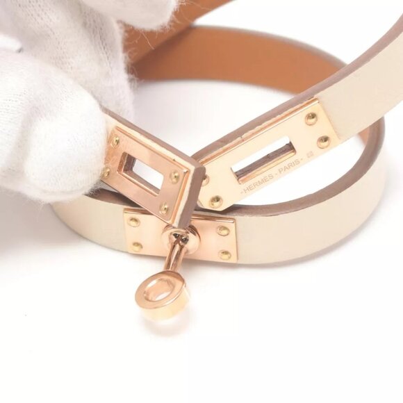 Auth HERMES Mini Kelly Double Tour Bracelet U Swift leather White Nata - Picture 5 of 5